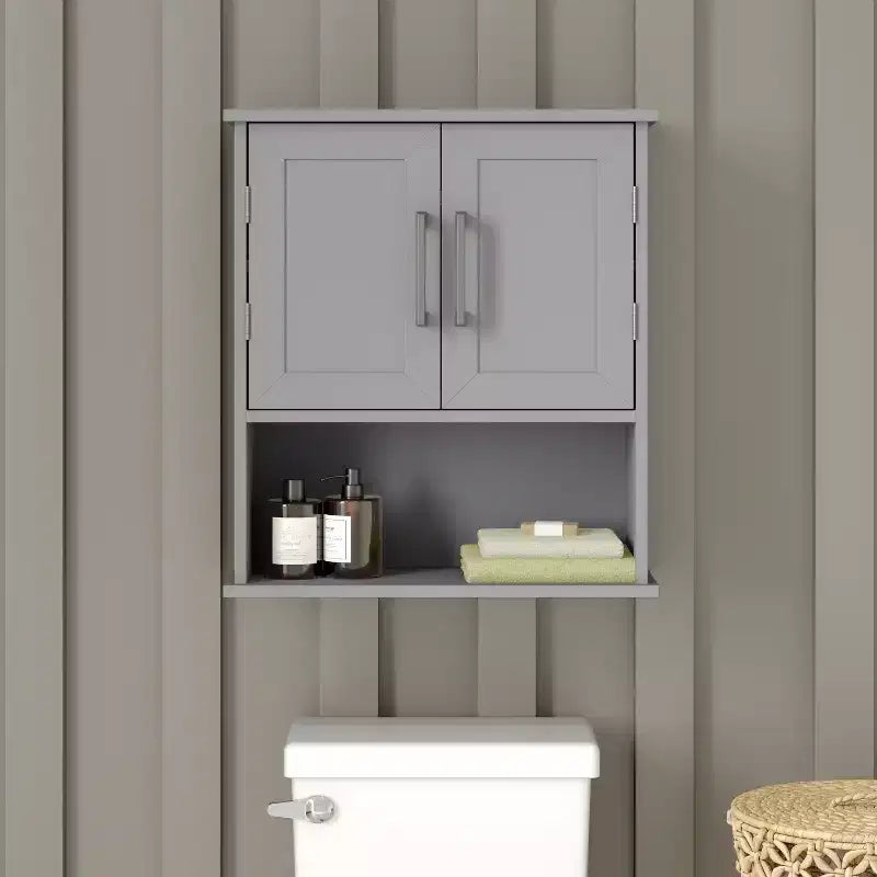 Pensile da bagno con ripiano regolabile, ante con chiusura magnetica e ripiano a giorno