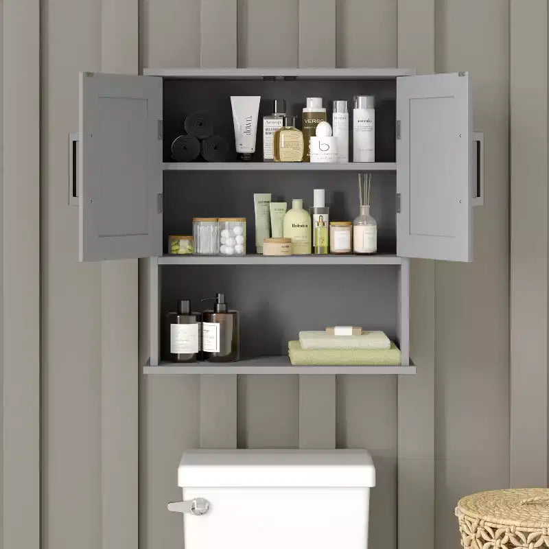 Pensile da bagno con ripiano regolabile, ante con chiusura magnetica e ripiano a giorno