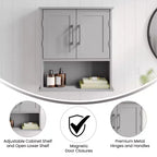 Pensile da bagno con ripiano regolabile, ante con chiusura magnetica e ripiano a giorno