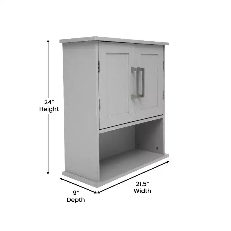 Pensile da bagno con ripiano regolabile, ante con chiusura magnetica e ripiano a giorno