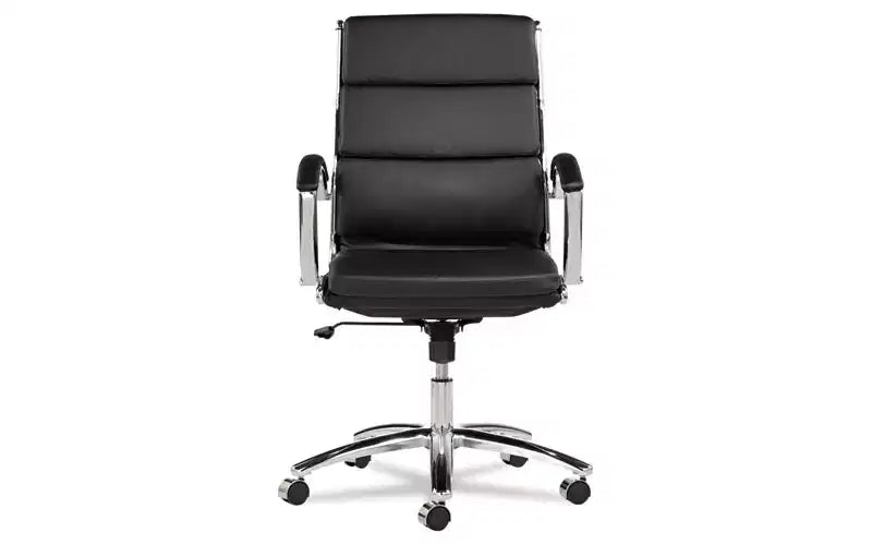 Sedia da ufficio con profilo sottile per la zona lombare, ecopelle, sedile/schienale nero, base cromata