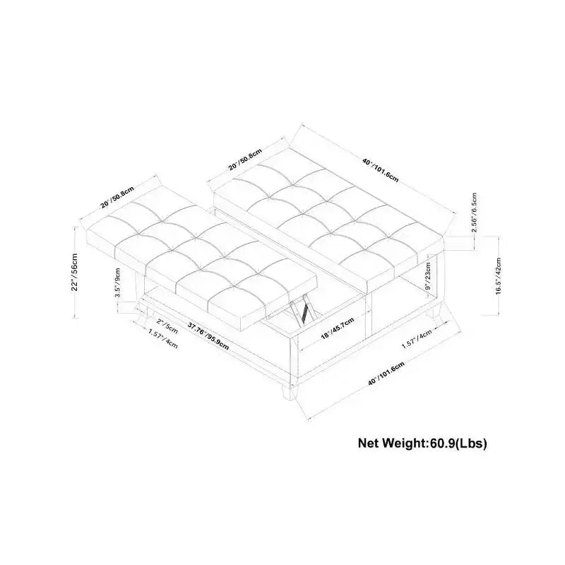 Pouf-contenitore da salotto grande e quadrato