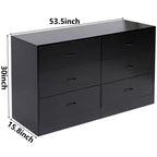 Cassettiera ampia a 6 cassetti per camera da letto, 53,5 pollici, moderna, in MDF, finitura nera