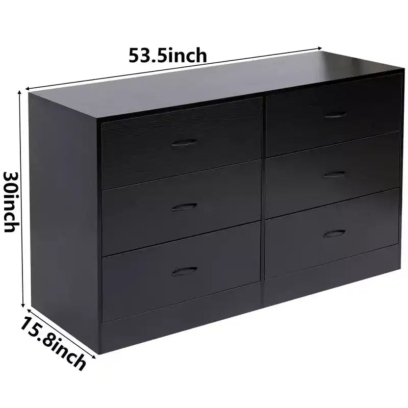 Cassettiera ampia a 6 cassetti per camera da letto, 53,5 pollici, moderna, in MDF, finitura nera