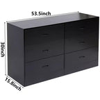 Cassettiera ampia a 6 cassetti per camera da letto, 53,5 pollici, moderna, in MDF, finitura nera