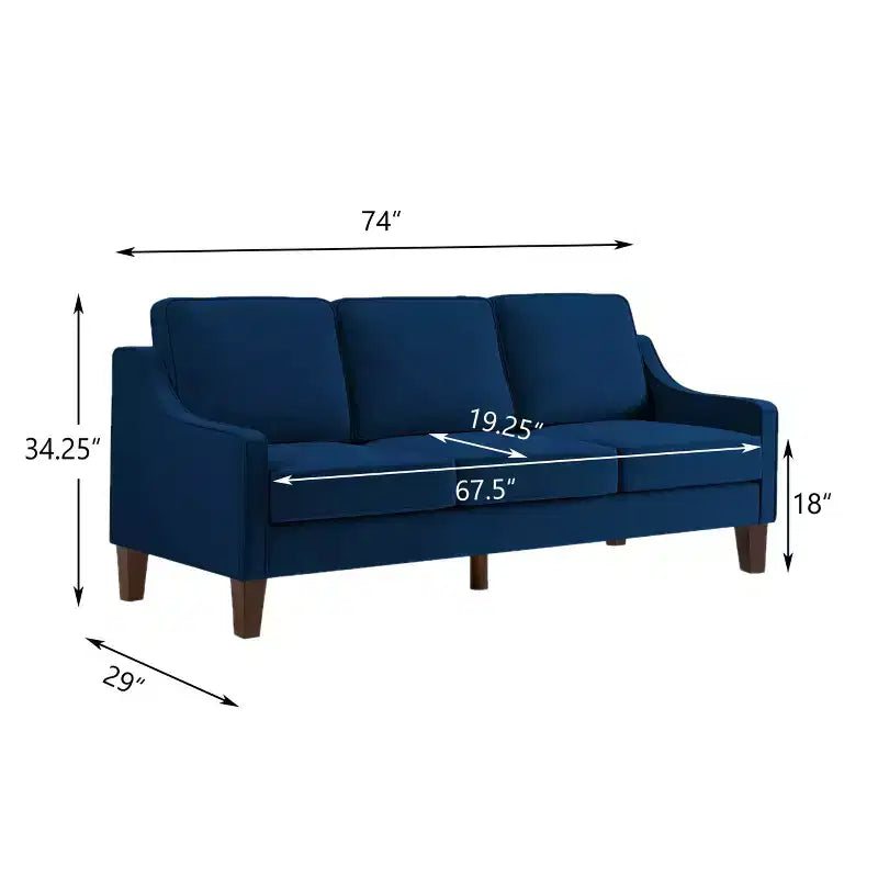 Divano Imbottito con Bracciolo Concavo e Piedini in Legno – Singolo / Divanetto / 3 Pezzi, Blu Scuro / Nero / Tortora
