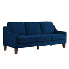 Divano Imbottito con Bracciolo Concavo e Piedini in Legno – Singolo / Divanetto / 3 Pezzi, Blu Scuro / Nero / Tortora