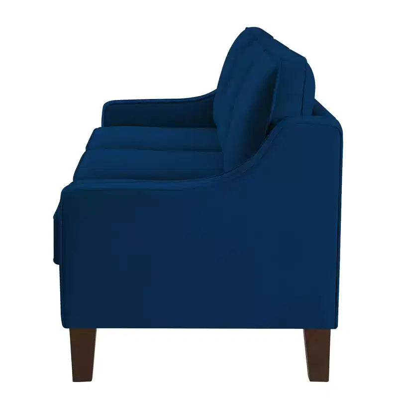 Divano Imbottito con Bracciolo Concavo e Piedini in Legno – Singolo / Divanetto / 3 Pezzi, Blu Scuro / Nero / Tortora