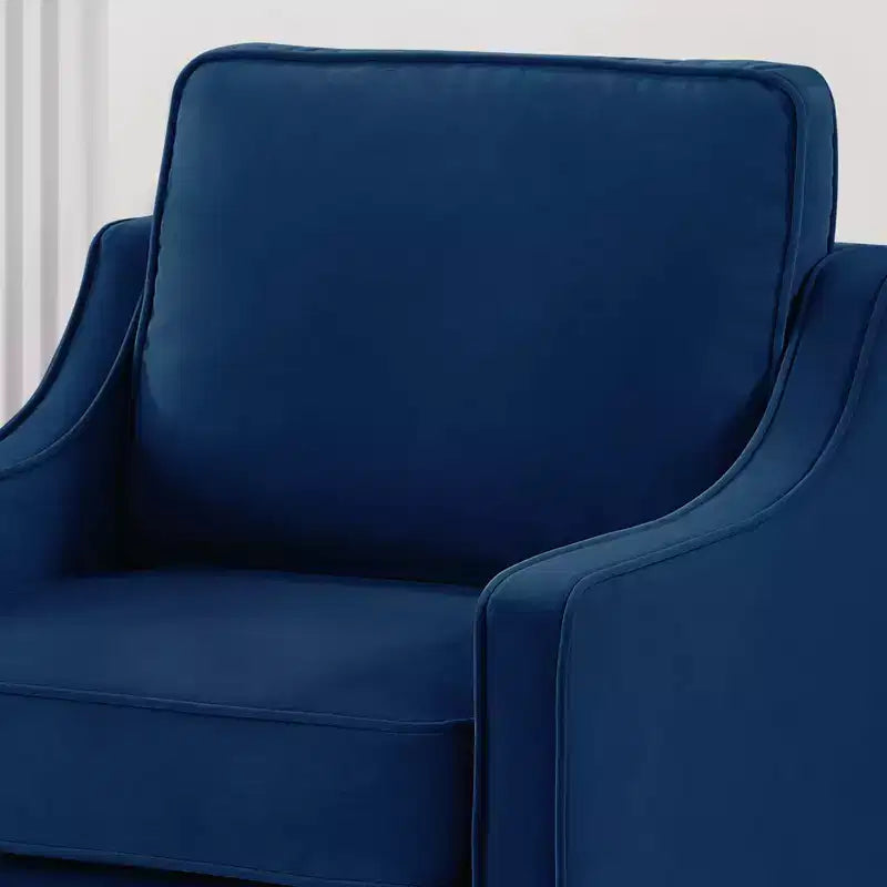 Divano Imbottito con Bracciolo Concavo e Piedini in Legno – Singolo / Divanetto / 3 Pezzi, Blu Scuro / Nero / Tortora