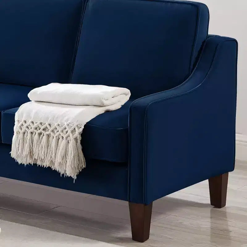Divano Imbottito con Bracciolo Concavo e Piedini in Legno – Singolo / Divanetto / 3 Pezzi, Blu Scuro / Nero / Tortora