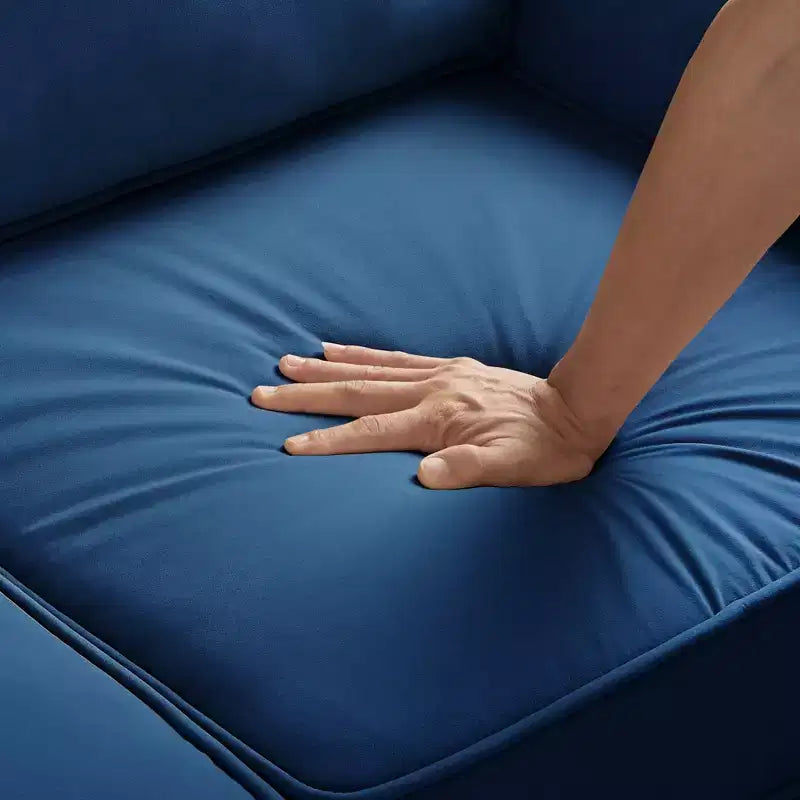 Divano Imbottito con Bracciolo Concavo e Piedini in Legno – Singolo / Divanetto / 3 Pezzi, Blu Scuro / Nero / Tortora