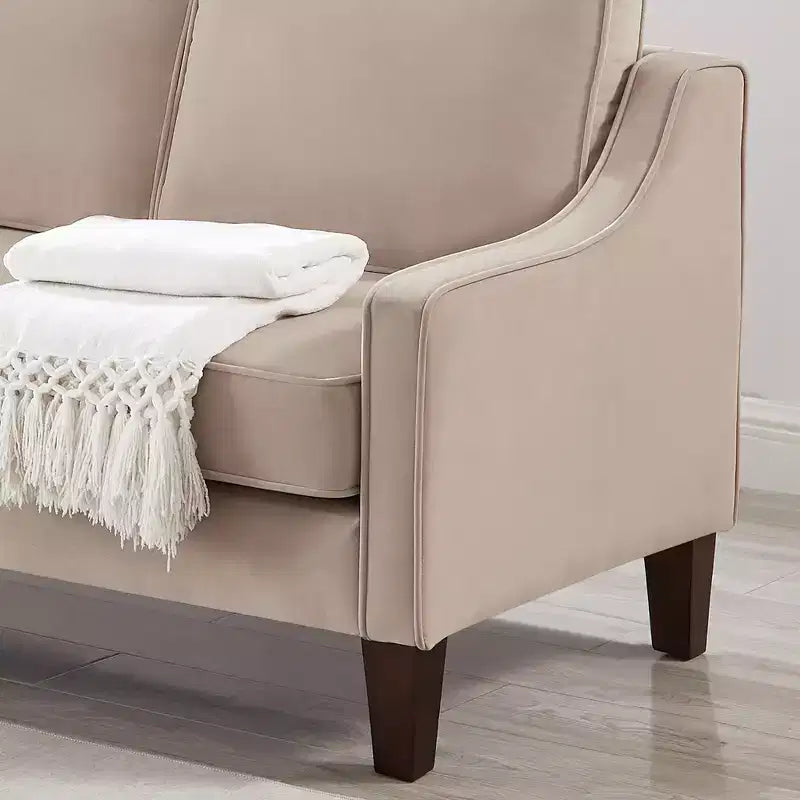 Divano Imbottito con Bracciolo Concavo e Piedini in Legno – Singolo / Divanetto / 3 Pezzi, Blu Scuro / Nero / Tortora