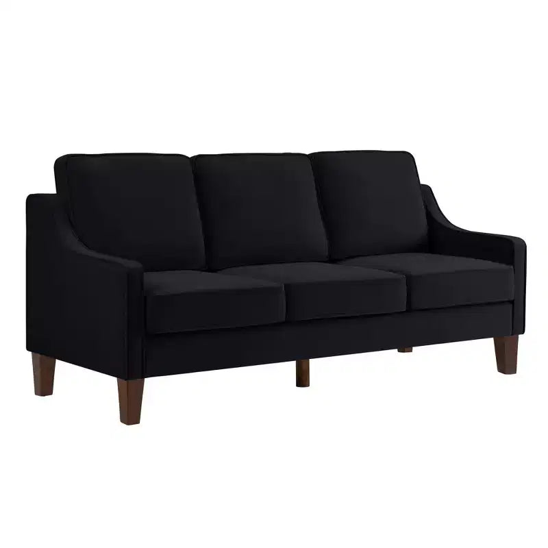 Divano Imbottito con Bracciolo Concavo e Piedini in Legno – Singolo / Divanetto / 3 Pezzi, Blu Scuro / Nero / Tortora
