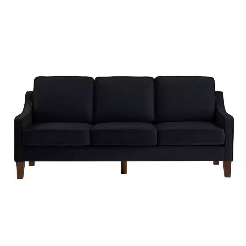 Divano Imbottito con Bracciolo Concavo e Piedini in Legno – Singolo / Divanetto / 3 Pezzi, Blu Scuro / Nero / Tortora