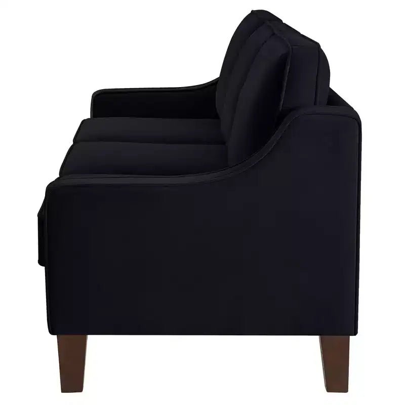 Divano Imbottito con Bracciolo Concavo e Piedini in Legno – Singolo / Divanetto / 3 Pezzi, Blu Scuro / Nero / Tortora