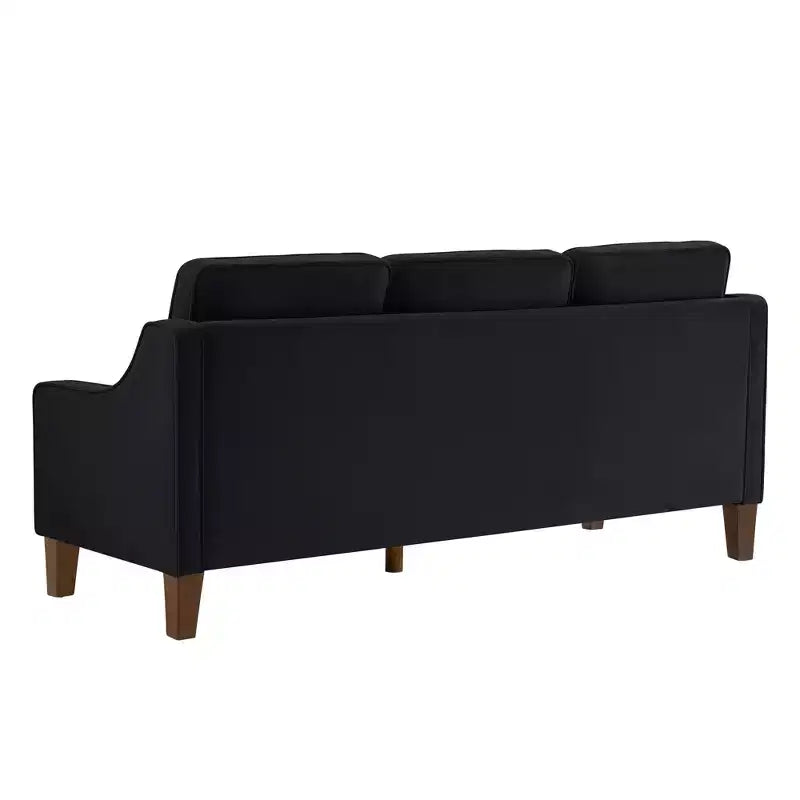 Divano Imbottito con Bracciolo Concavo e Piedini in Legno – Singolo / Divanetto / 3 Pezzi, Blu Scuro / Nero / Tortora