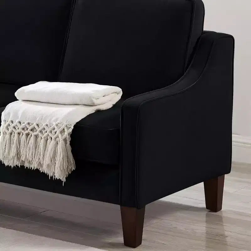 Divano Imbottito con Bracciolo Concavo e Piedini in Legno – Singolo / Divanetto / 3 Pezzi, Blu Scuro / Nero / Tortora