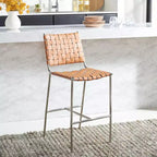 Sgabello da bancone in pelle intrecciata con struttura in metallo
