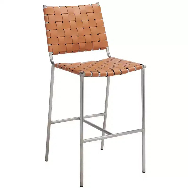 Sgabello da bancone in pelle intrecciata con struttura in metallo