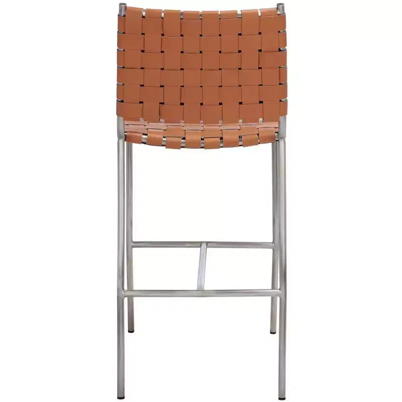 Sgabello da bancone in pelle intrecciata con struttura in metallo