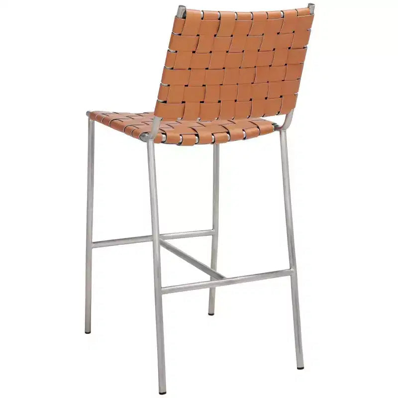 Sgabello da bancone in pelle intrecciata con struttura in metallo