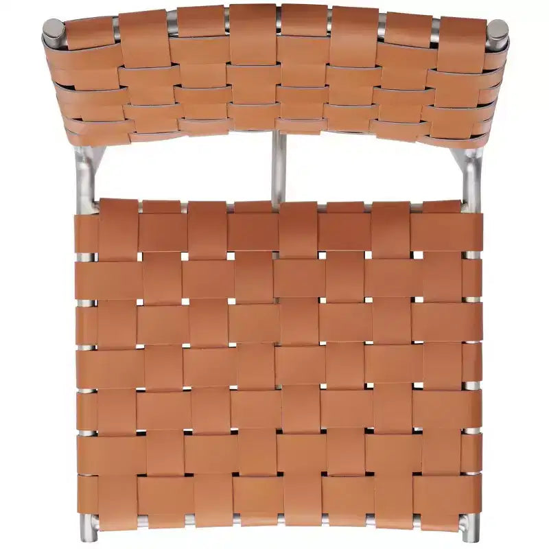 Sgabello da bancone in pelle intrecciata con struttura in metallo