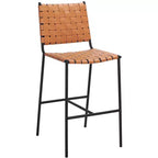 Sgabello da bancone in pelle intrecciata con struttura in metallo