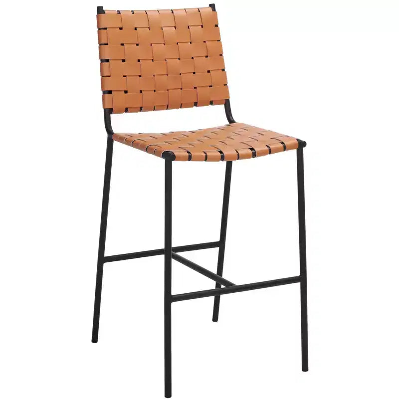 Sgabello da bancone in pelle intrecciata con struttura in metallo