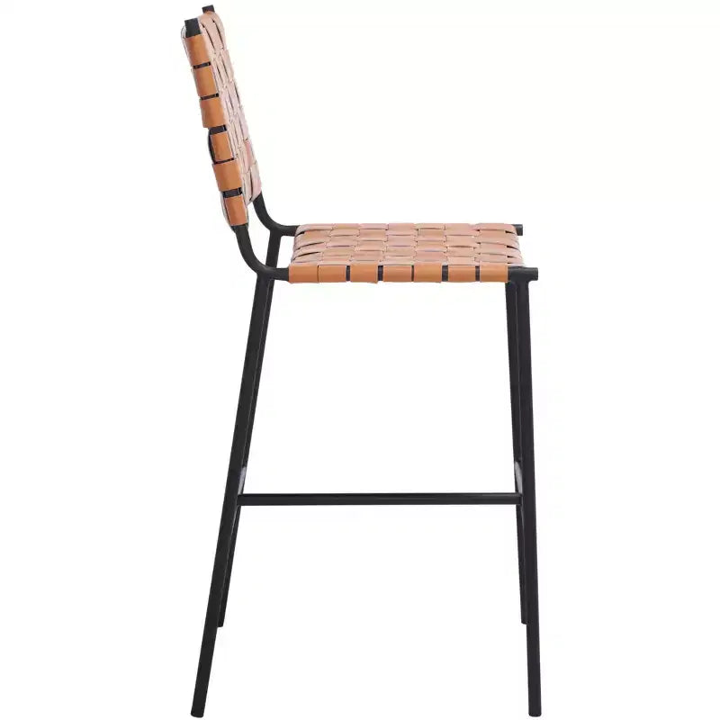 Sgabello da bancone in pelle intrecciata con struttura in metallo