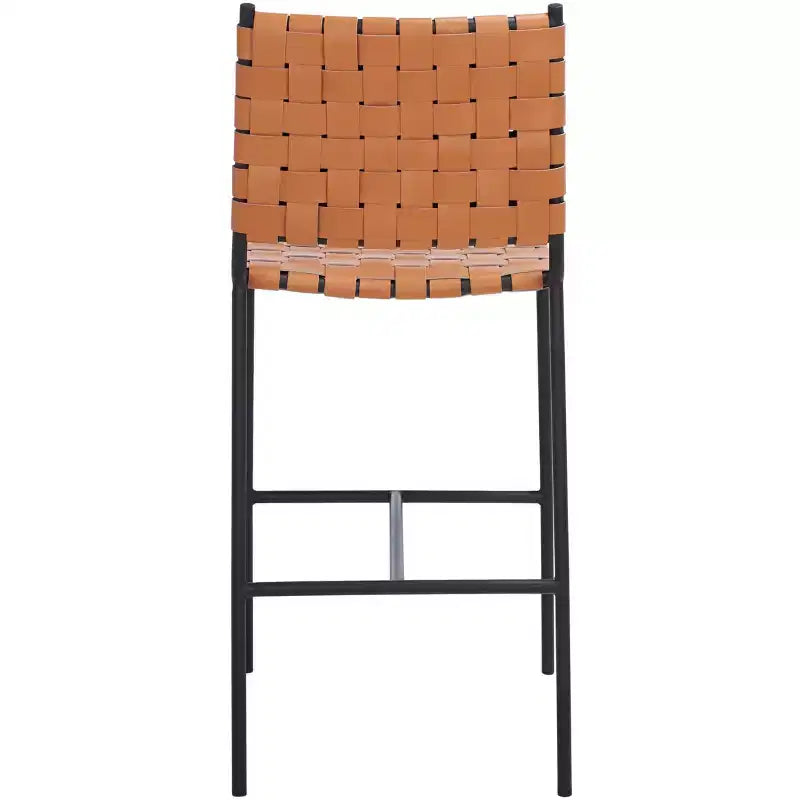 Sgabello da bancone in pelle intrecciata con struttura in metallo