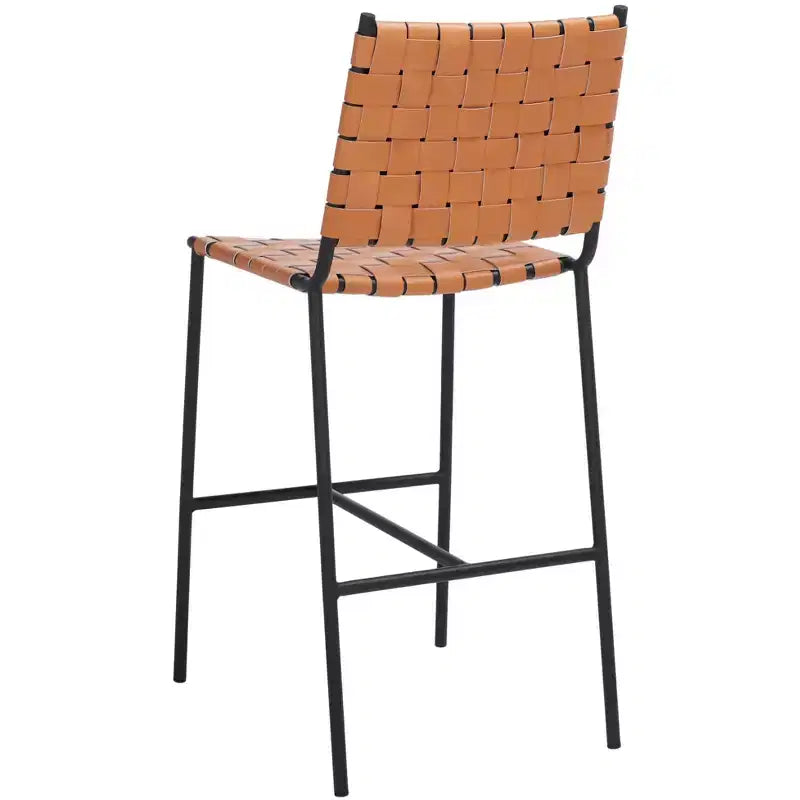 Sgabello da bancone in pelle intrecciata con struttura in metallo