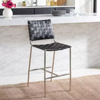 Sgabello da bancone in pelle intrecciata con struttura in metallo