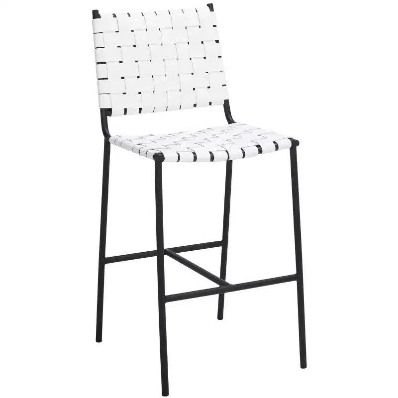 Sgabello da bancone in pelle intrecciata con struttura in metallo