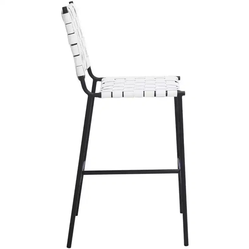 Sgabello da bancone in pelle intrecciata con struttura in metallo