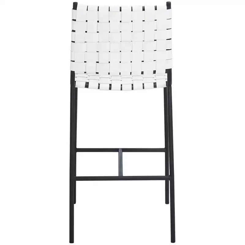 Sgabello da bancone in pelle intrecciata con struttura in metallo
