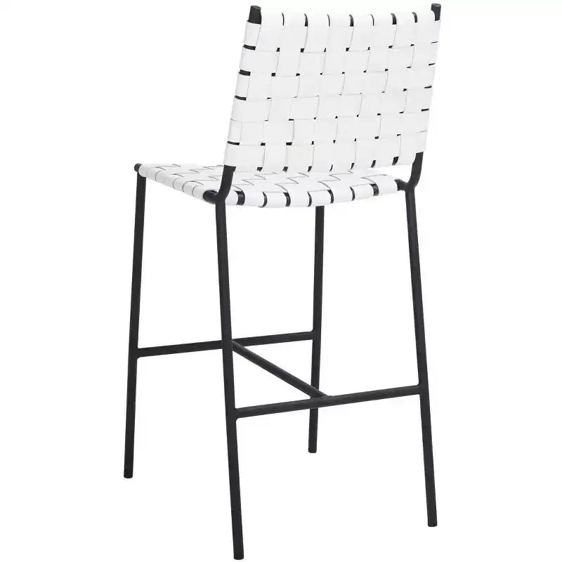 Sgabello da bancone in pelle intrecciata con struttura in metallo