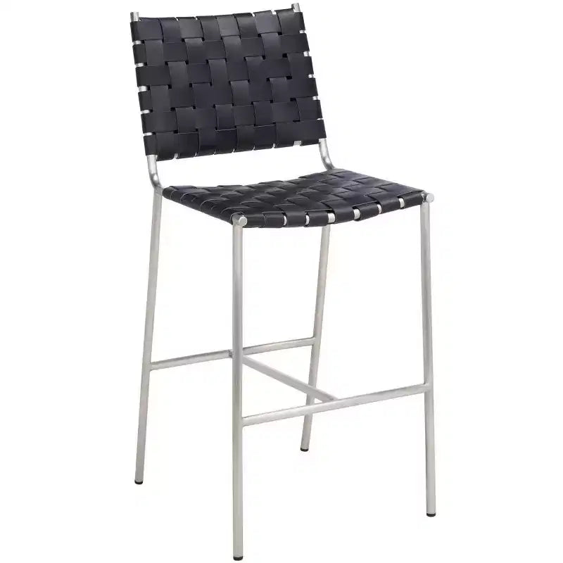 Sgabello da bancone in pelle intrecciata con struttura in metallo