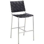 Sgabello da bancone in pelle intrecciata con struttura in metallo