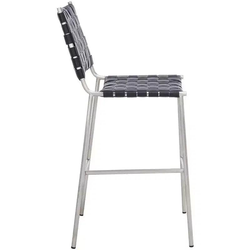 Sgabello da bancone in pelle intrecciata con struttura in metallo