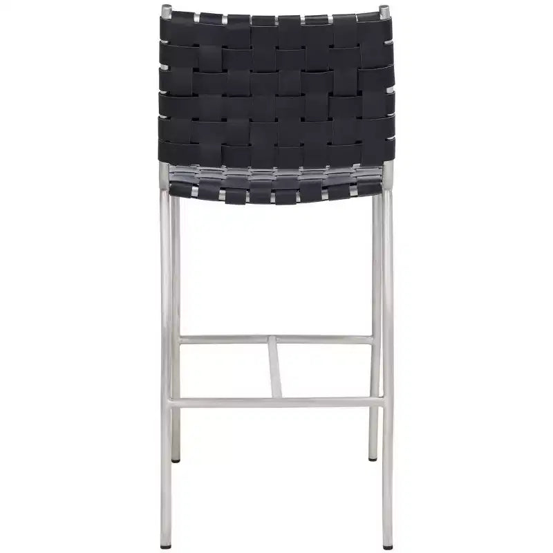 Sgabello da bancone in pelle intrecciata con struttura in metallo