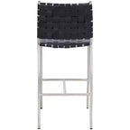Sgabello da bancone in pelle intrecciata con struttura in metallo