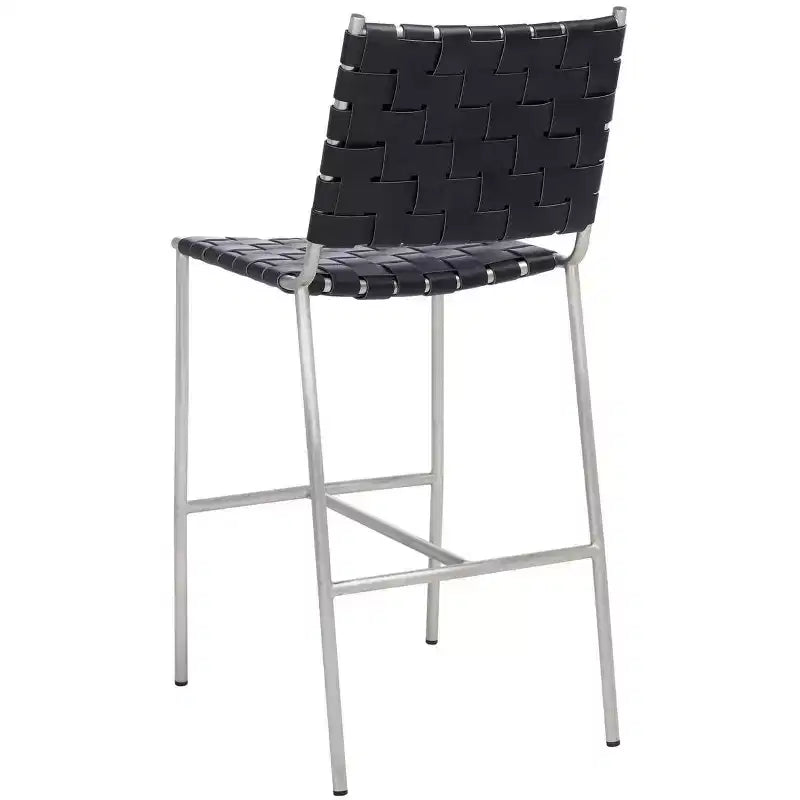 Sgabello da bancone in pelle intrecciata con struttura in metallo