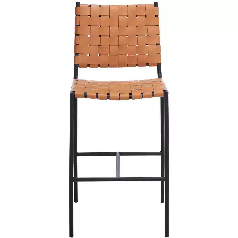 Sgabello da bancone in pelle intrecciata con struttura in metallo